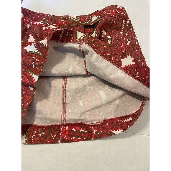 J. CREW Sz 0 Cotton Blend Paisley Mini Skirt Pockets Red/Green Holiday Fall - Picture 15 of 16